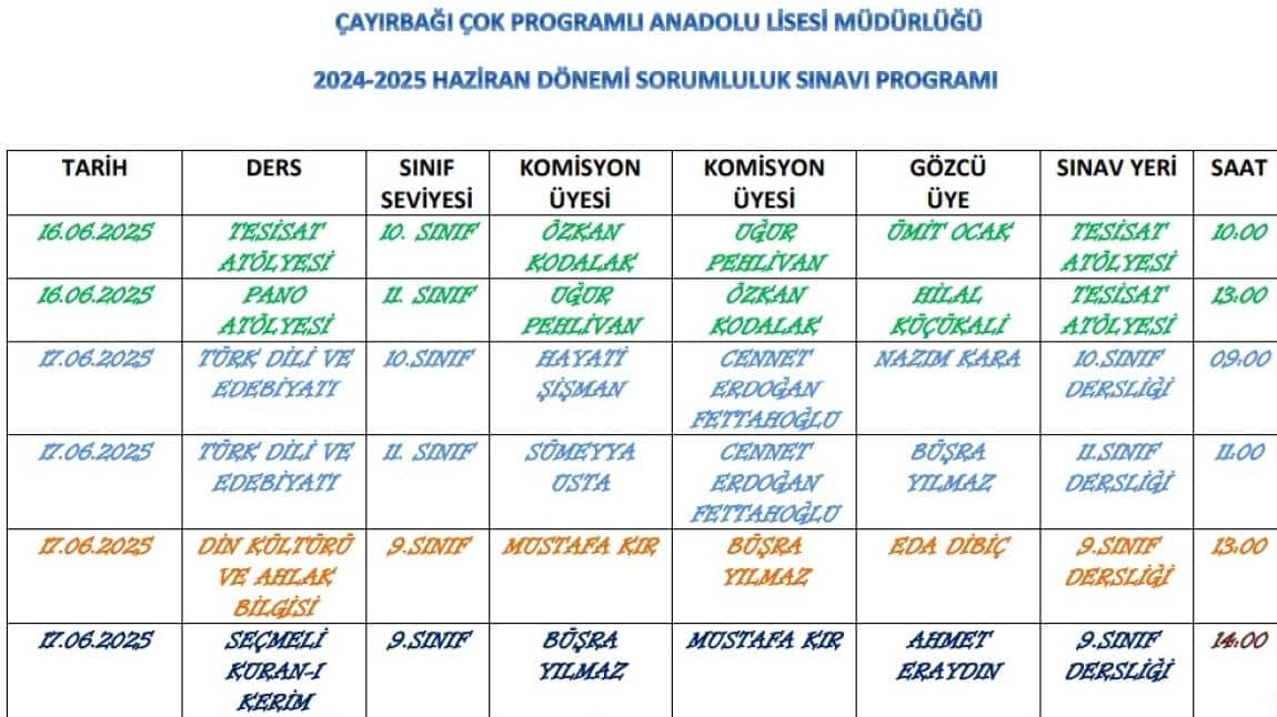 SORUMLULUK SINAV TARİHLERİ